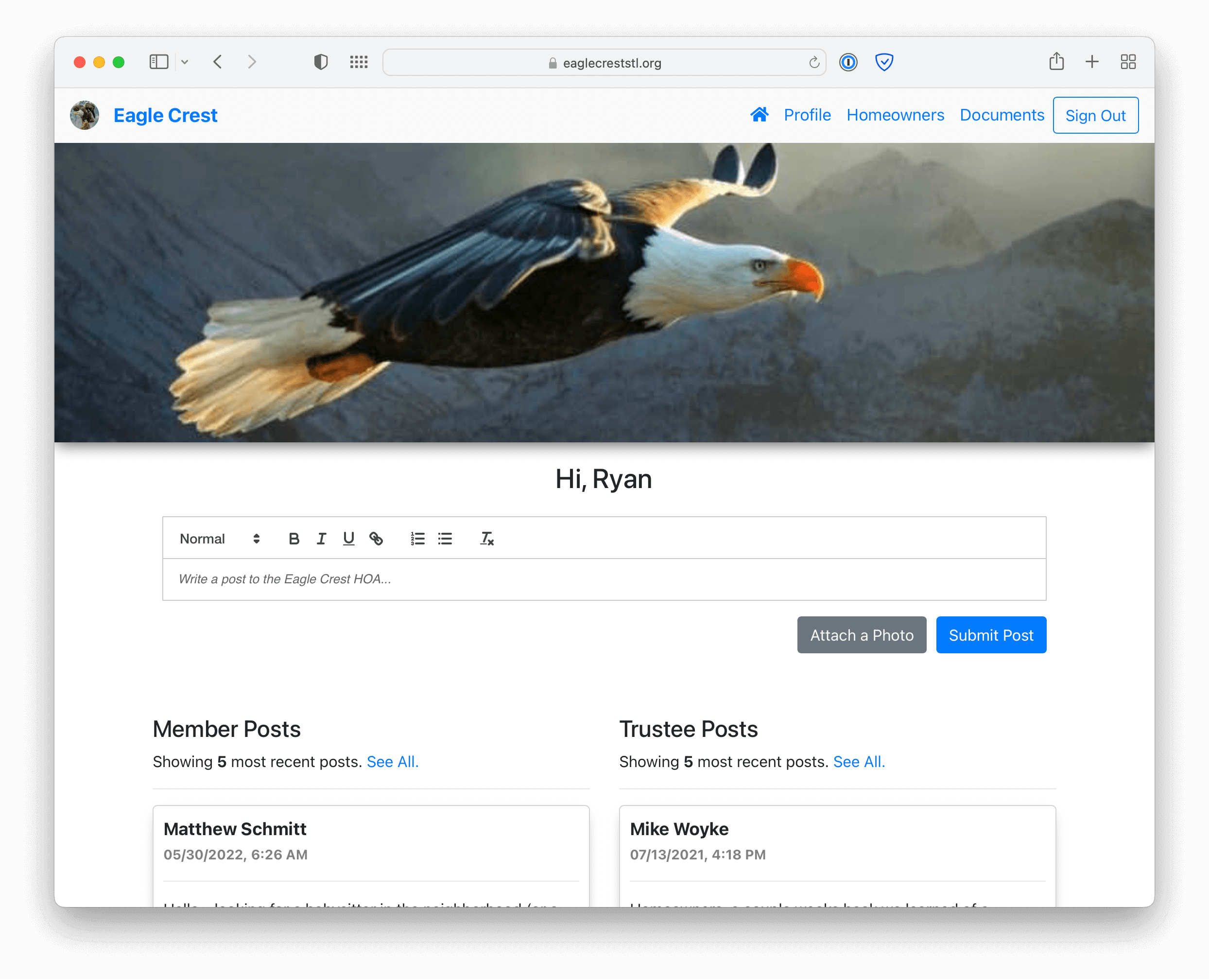A screenshot of eaglecreststl.org's homepage