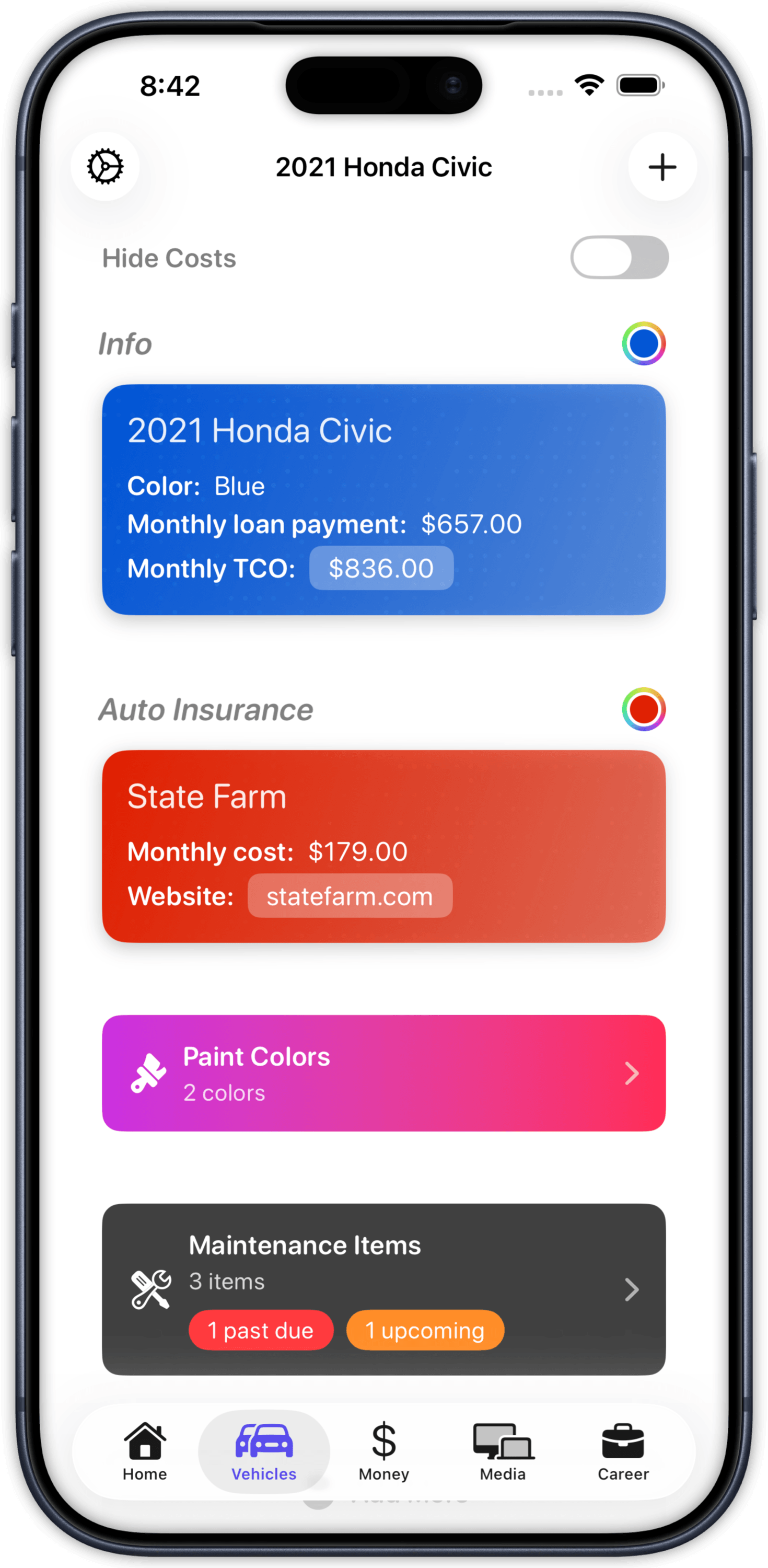 YouHQ's vehicles screen